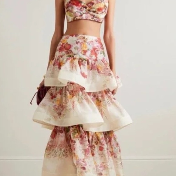 ZIMMERMANN Tiered floral-print linen and silk-blend gauze midi skirt - Picture 7 of 8